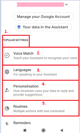 Google Assistant Setting in Hindi
